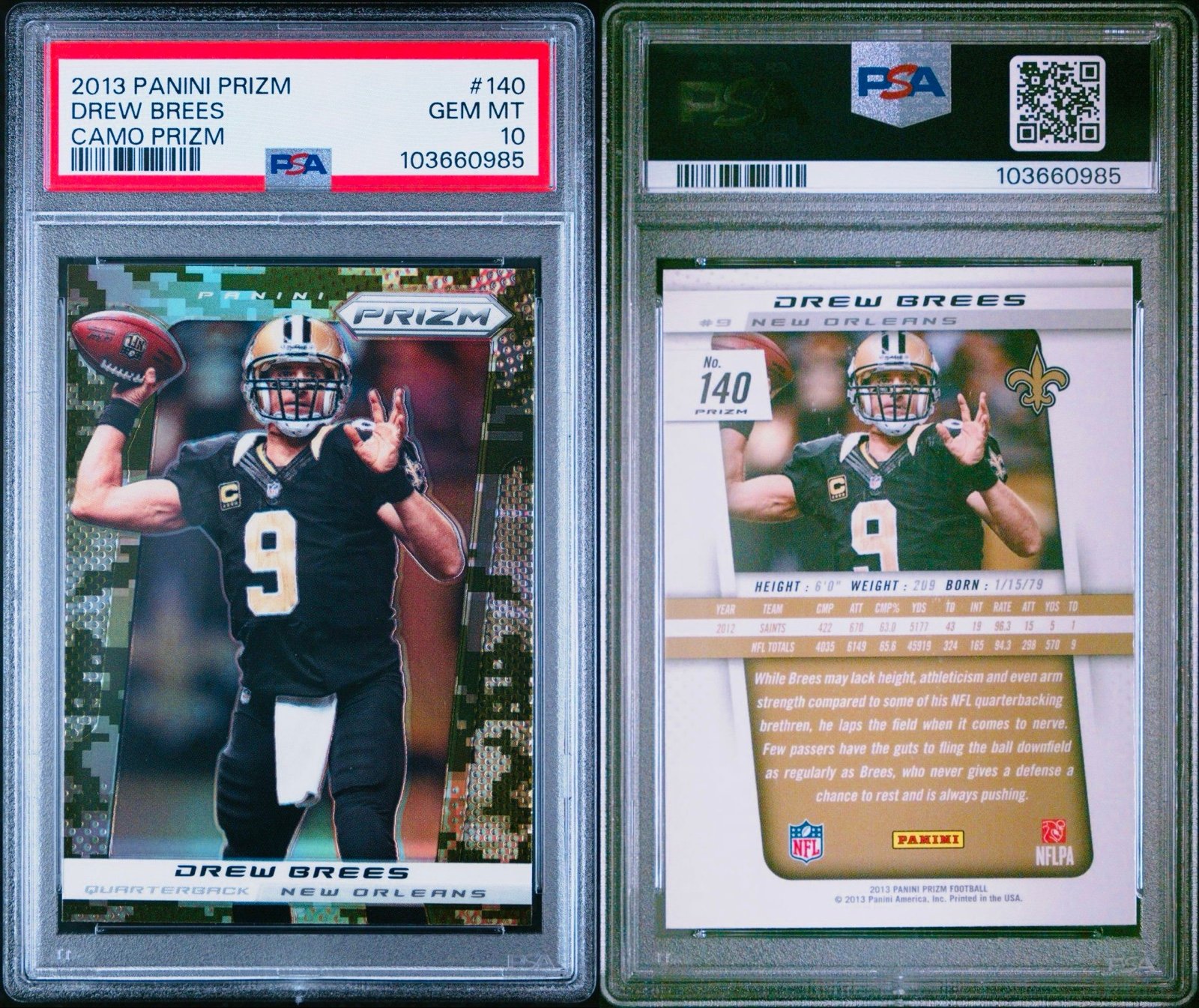 2013 Prizm Drew Brees Camo Prizm PSA 10