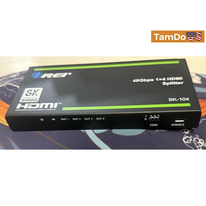 Rei BK-104 1x4 HDMI Splitter With Audio Out: 1-In 4-Out, UltraHD 8K