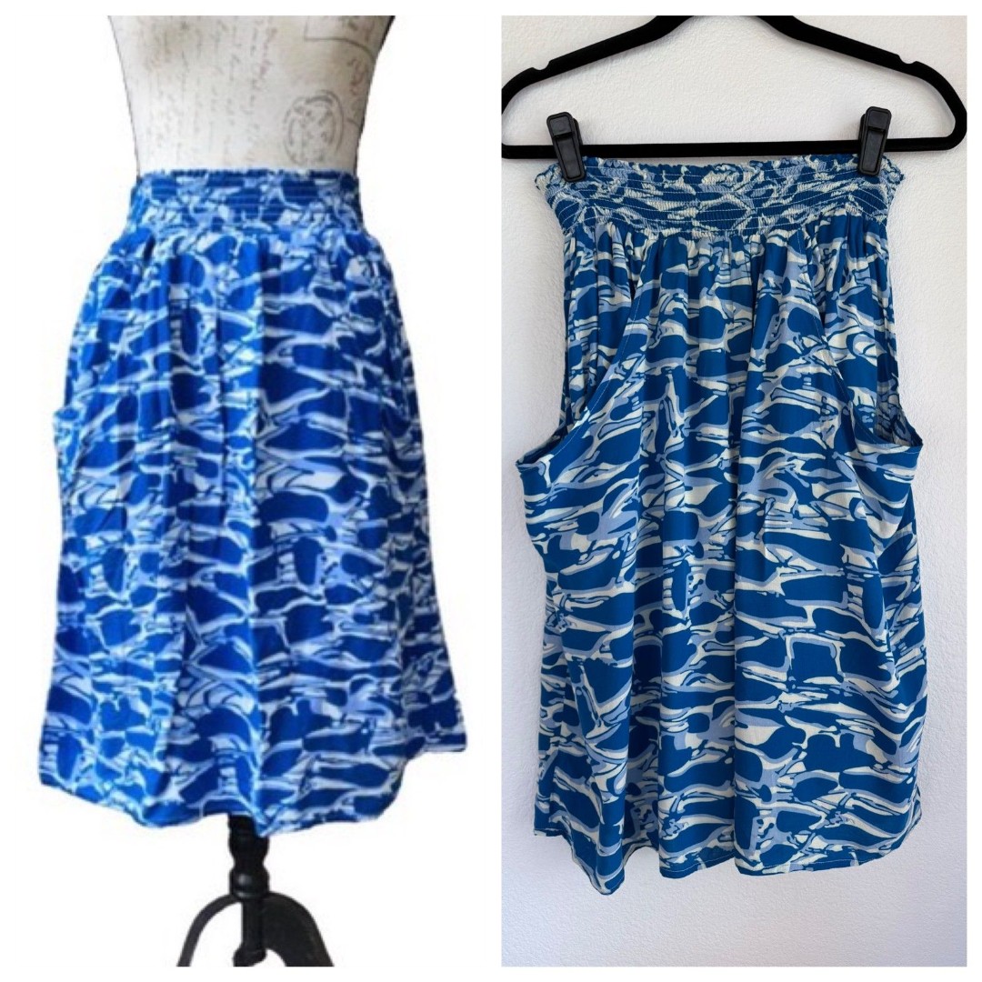 Anthropologie Porridge 2011 Shape Suggestion Abstract Water Midi Skirt in Blue S