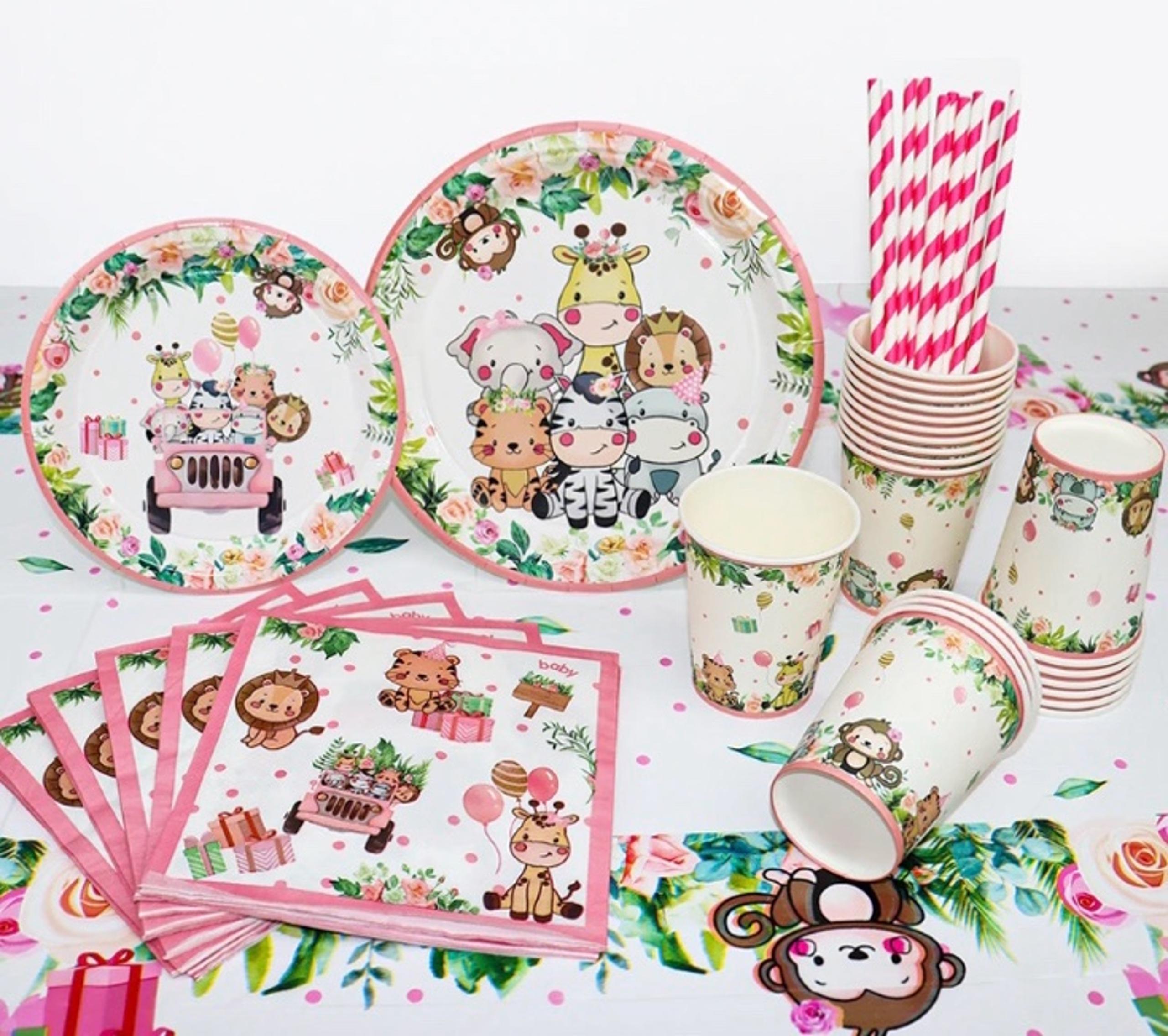 Girl’s Jungle Animal Party Supplies | 86pc Set | New