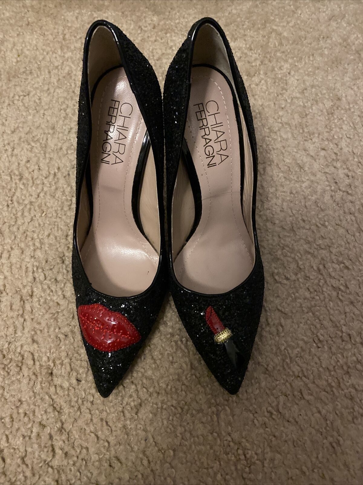 Chiara Ferragni RARE Black Glitter Heels Sz 37M