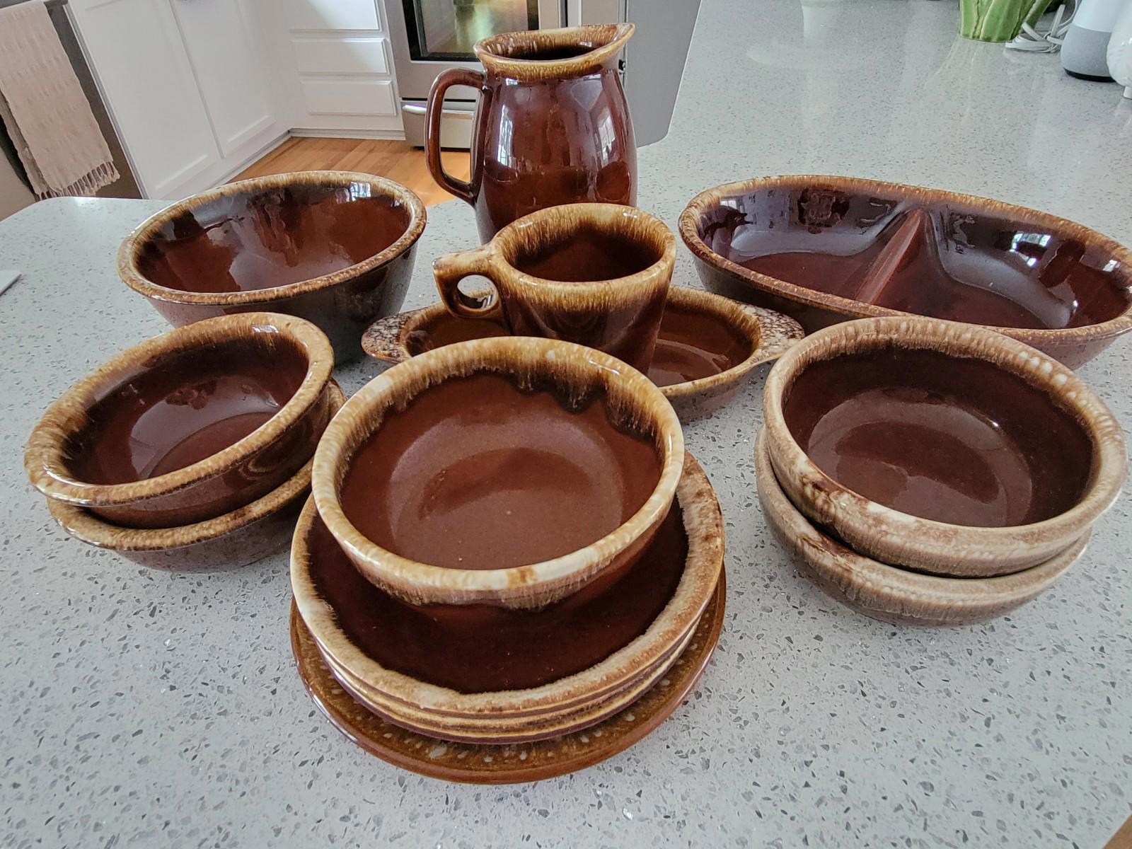 Vintage Hull USA Brown Drip Stoneware Collection Large Mixed Set Rustic Pottery