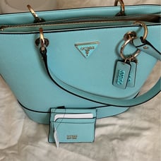 Guess Noelle Small Elite Tote Turquoise with Laurel SLG Cardholder