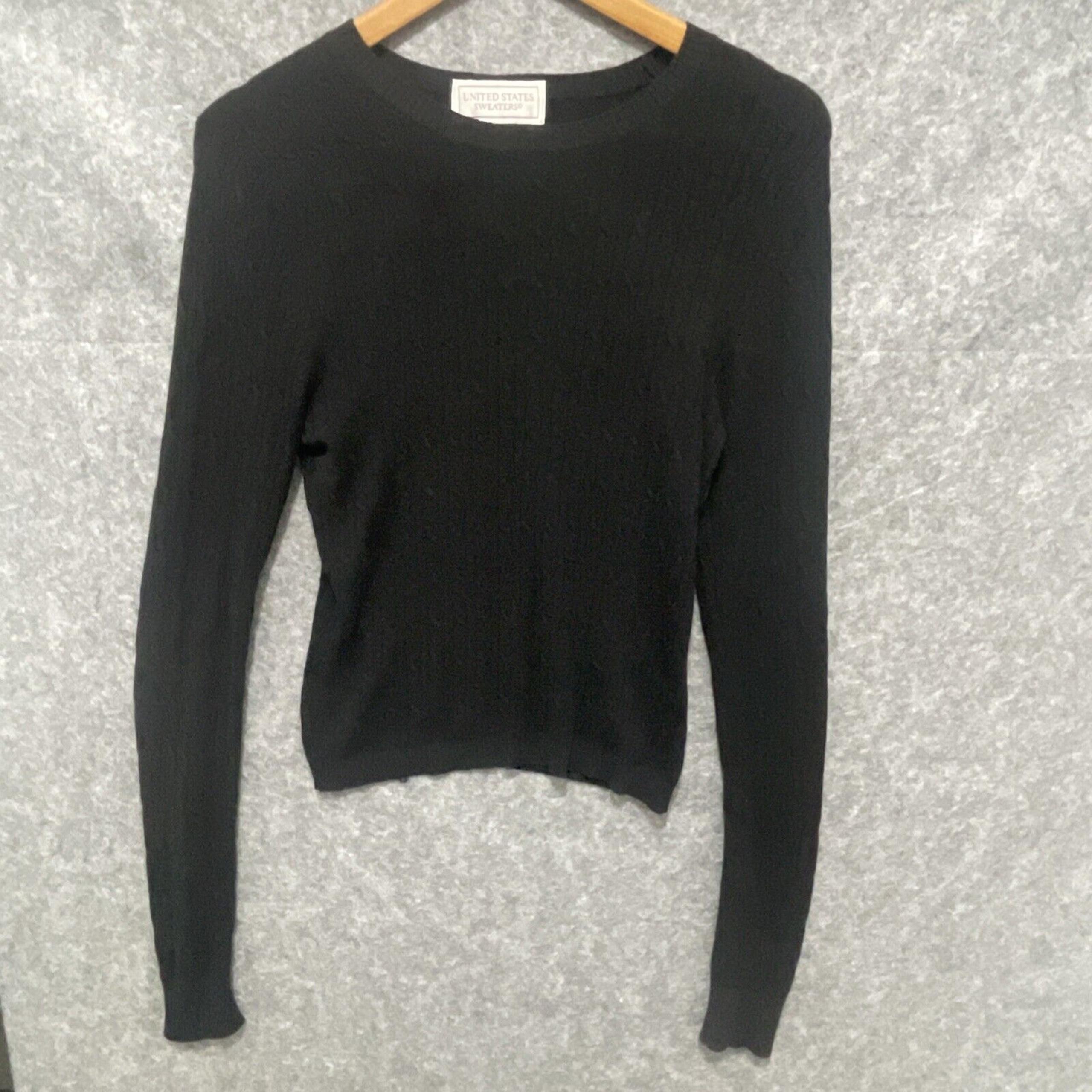 United States Sweaters Pullover Long Sleeves Top Sz M Silk Nylon Black READ