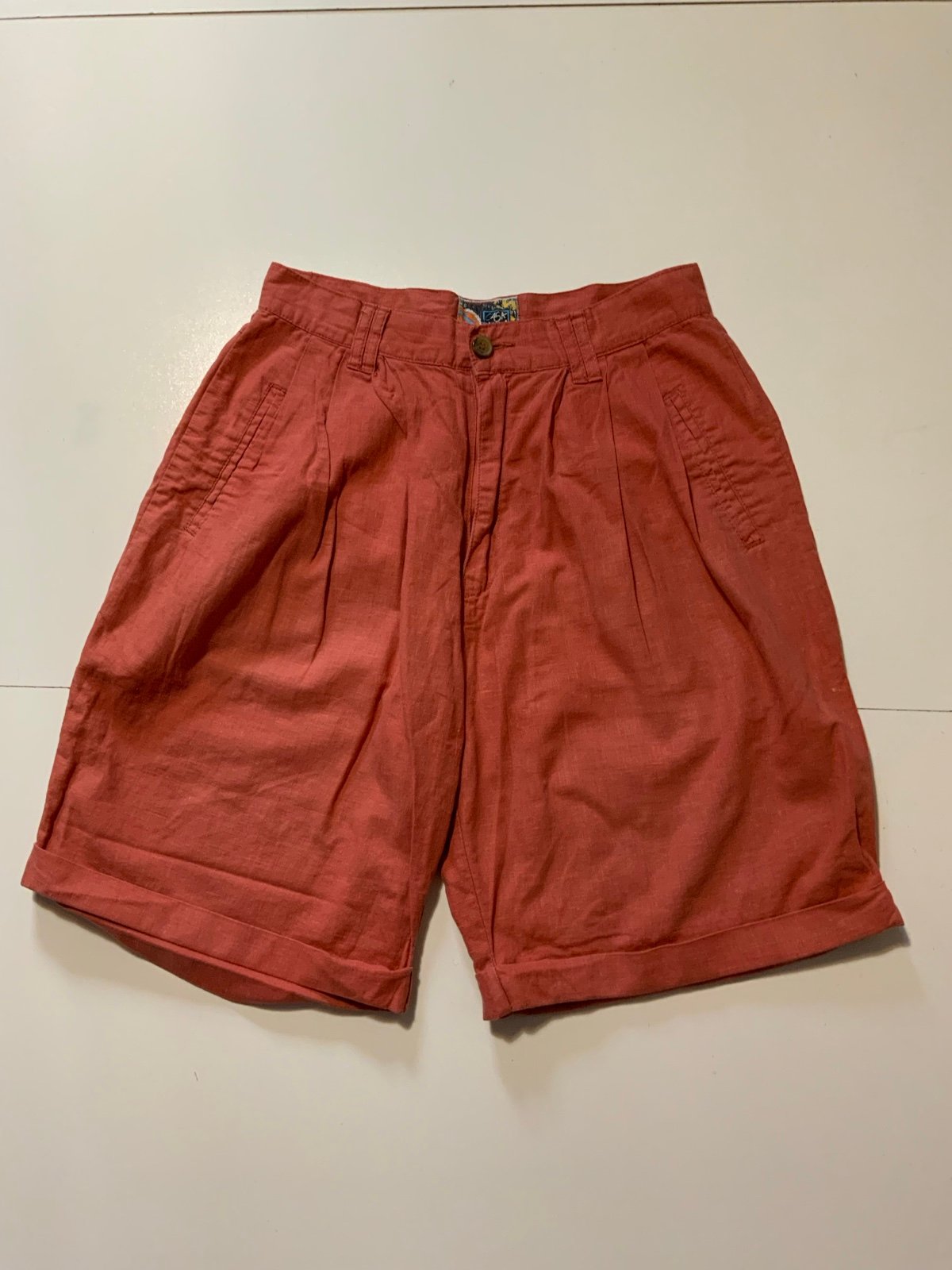 Vintage 80s 90s Casa Blanca High Waist Coral Salmon Pink Linen m Pleat Shorts