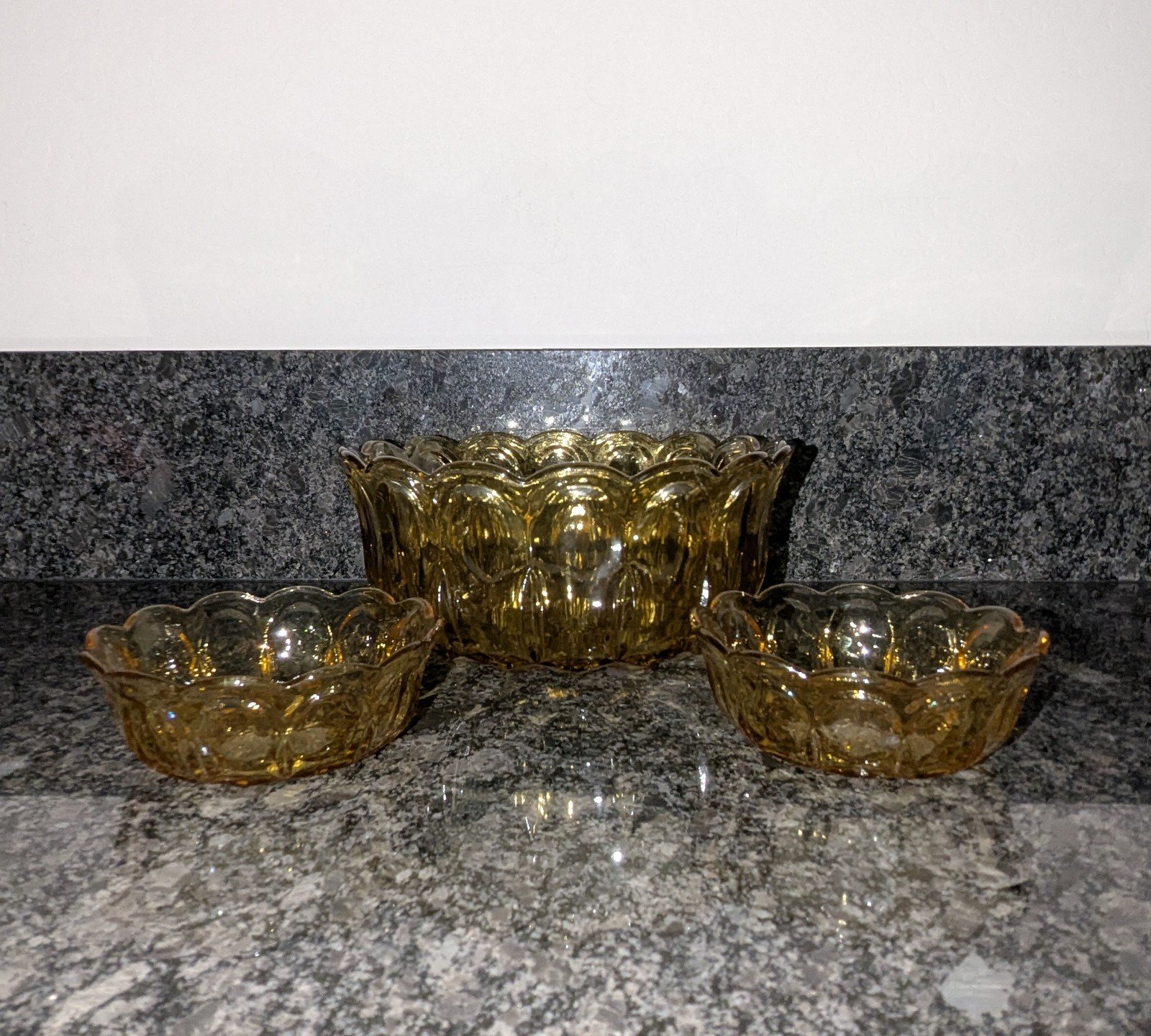 Vintage Mid-20th Century Anchor Hocking Fairfield Amber Glass Bowl Set