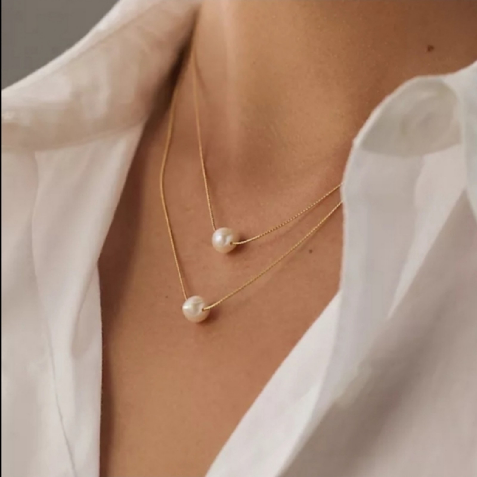 Anthropologie Double Layer Pearl Chain Necklace