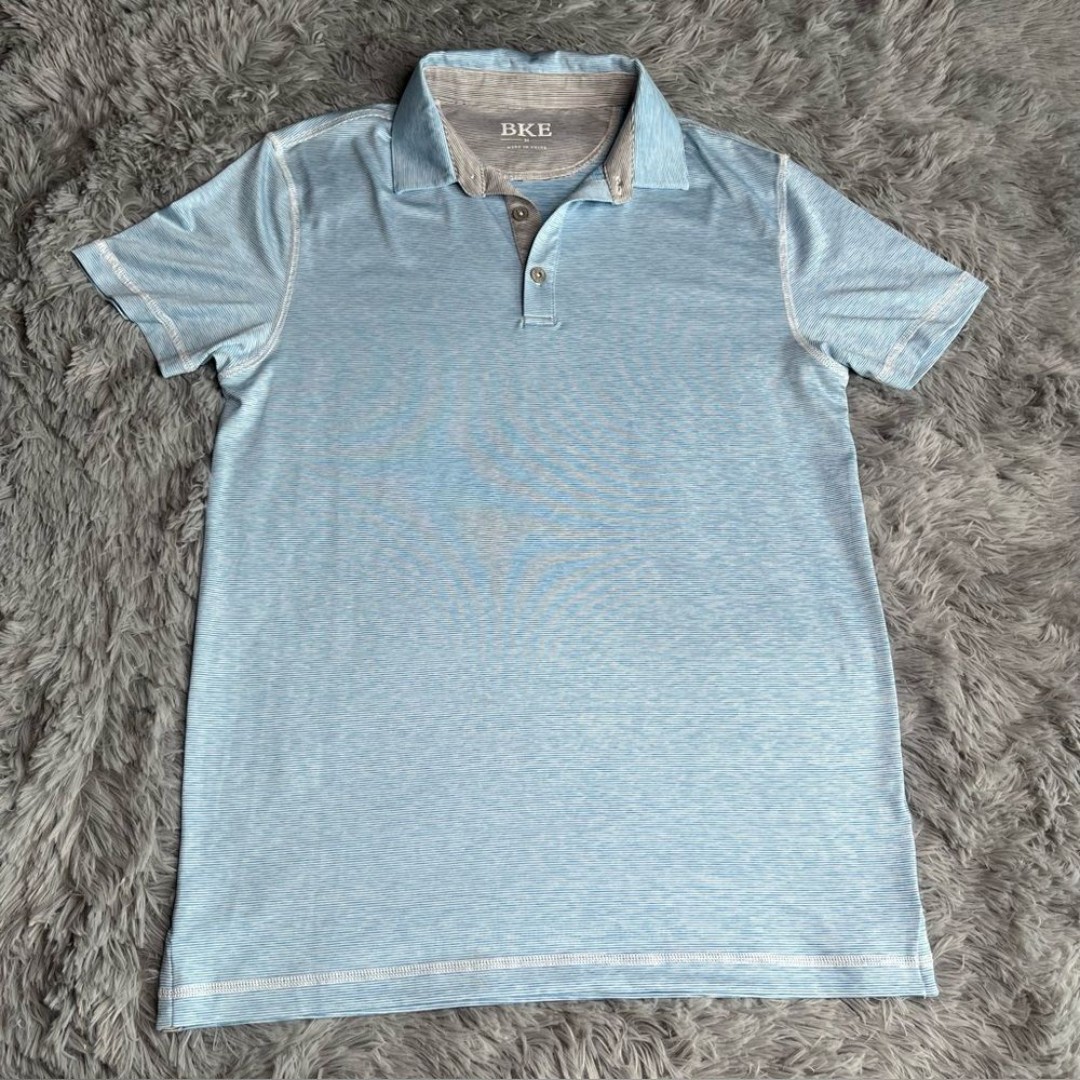 BKE Buckle Polo Shirt Mens Medium Blue White Striped Short Sleeve Soft Golf