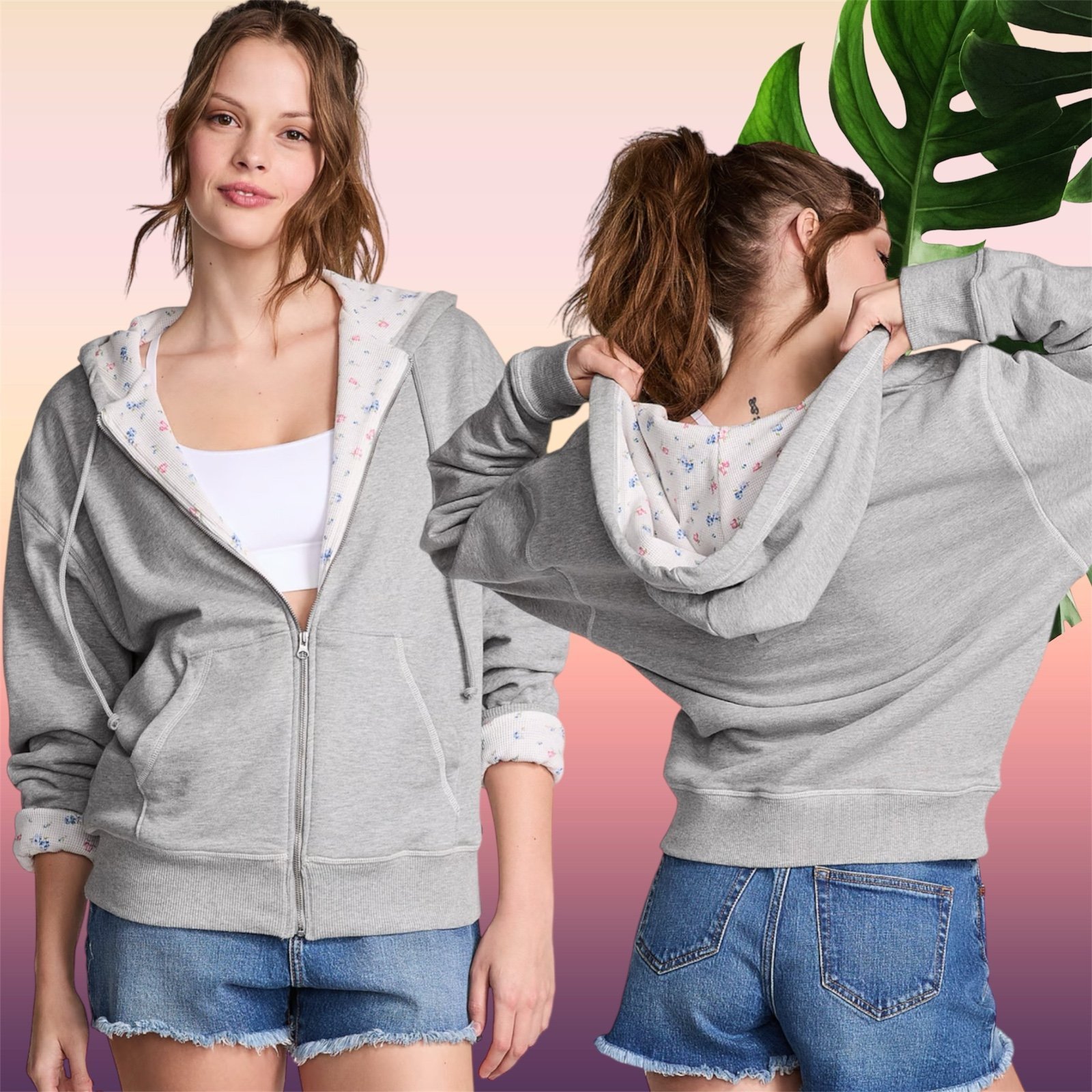 NEW LARGE PINK by Frankie’s Bikini Berry Cotton Zip Up Hoodie