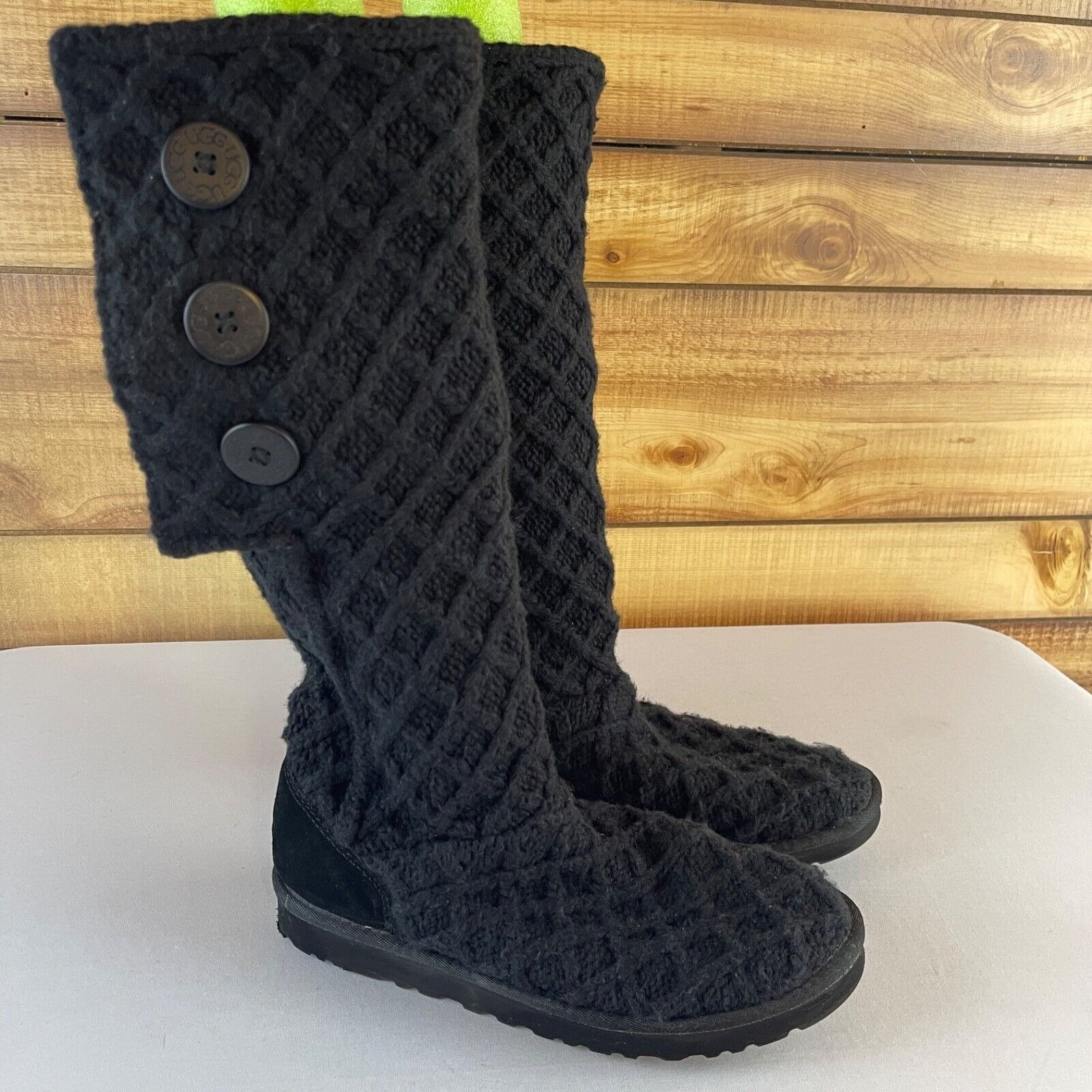 Ugg Lattice Cardy Womens Size 10 Knit Black Tall Knee High Pull On Boots Shoes