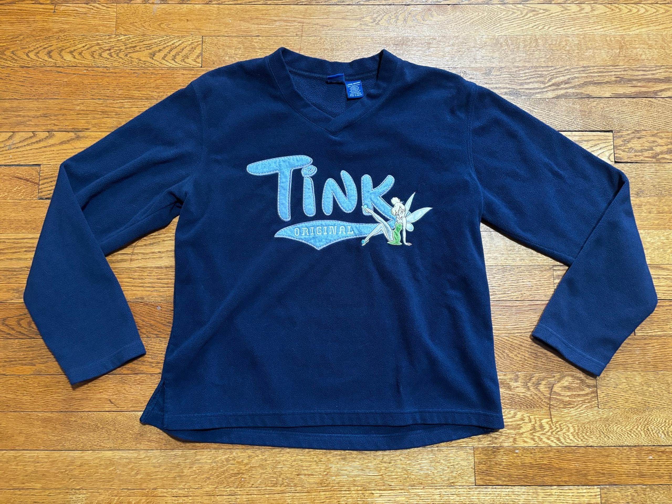 Vintage Disney Tink (Tinker Bell) Fleece V-Neck Sweatshirt (Large)