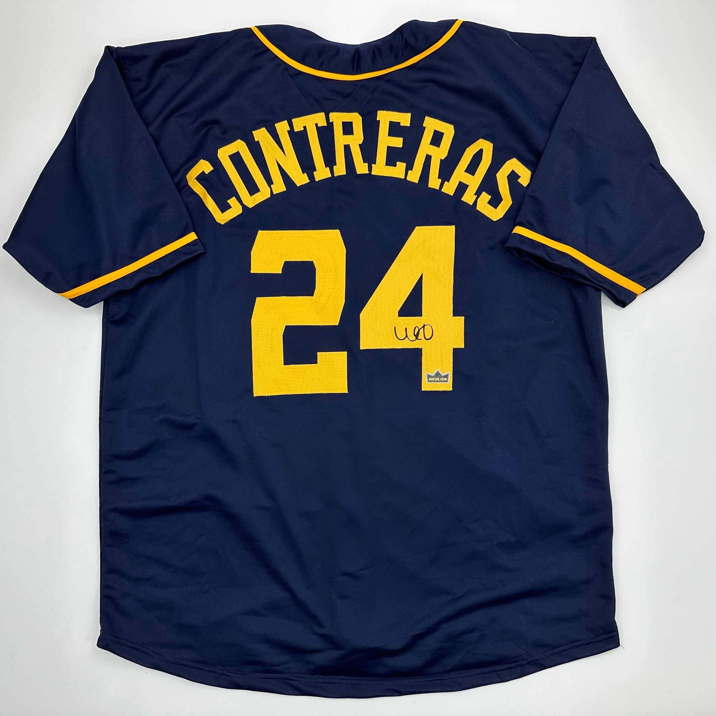 Facsimile Autographed William Contreras Milwaukee Blue Auto Jersey Size Men's