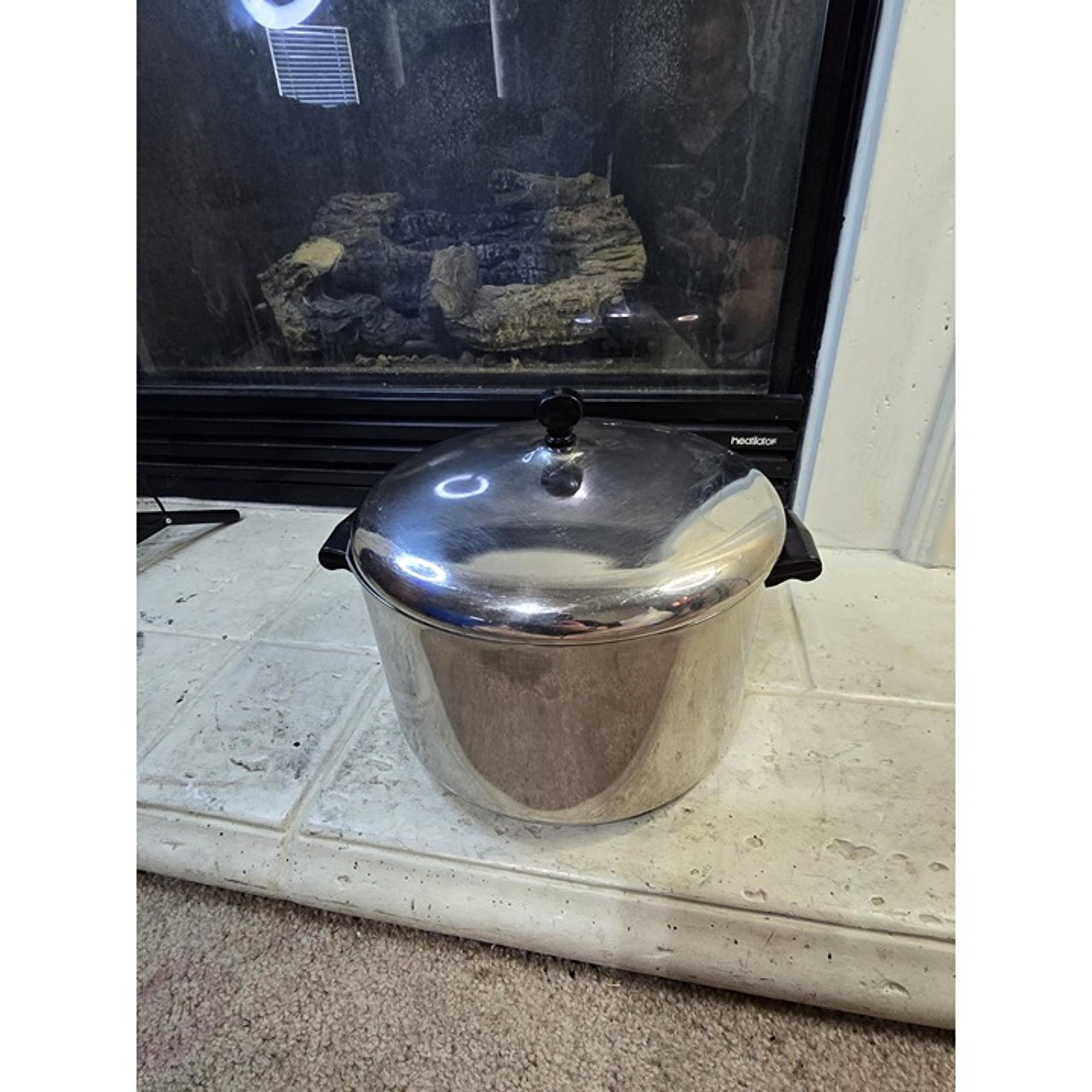 VTG Farberware Aluminum-Clad Stainless Steel 8qt Stock Pot w/Lid - EXC COND