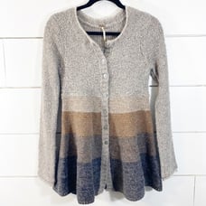 Free People Long Neutral Brown Striped Ombre Angora Blend Cardigan Sweater