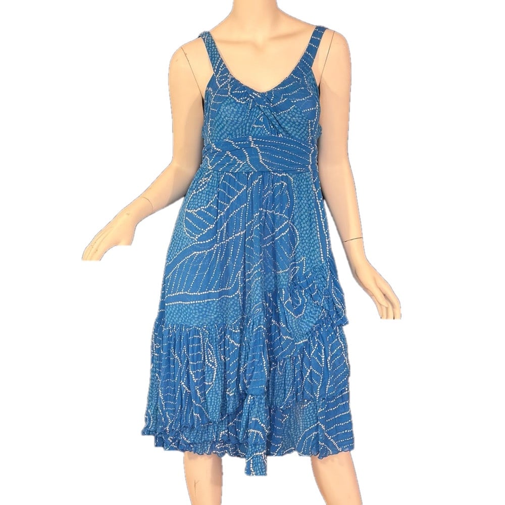 DIANE VON FURSTENBERG AQUA BLUE & WHITE PRINT MIDI SILK DRESS SIZE 10!