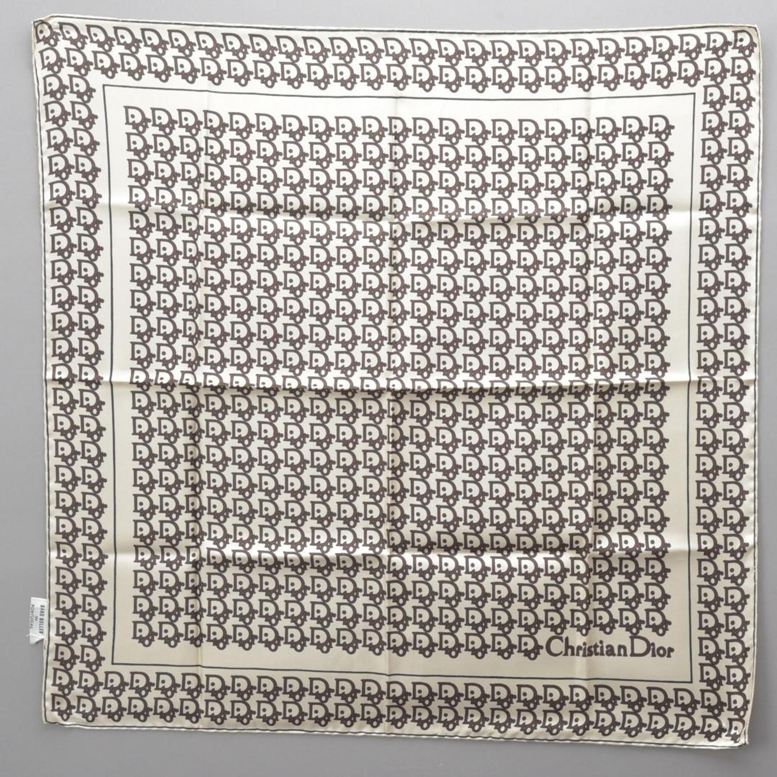 Excellent condition Dior mini scarf, Trotter pattern, 47x47 cm, brown and white.