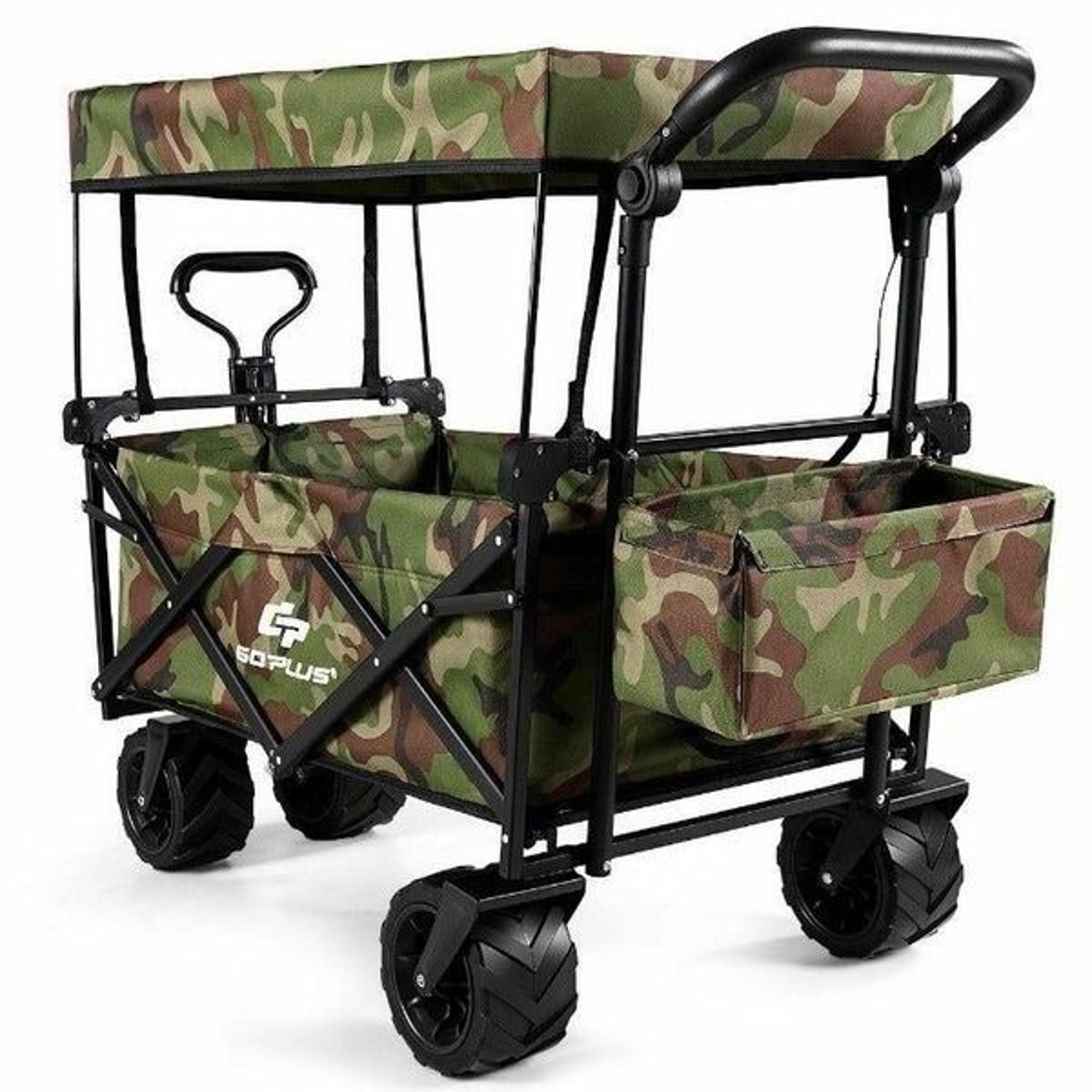 Collapsible Folding Wagon Cart W/ Canopy Outdoor Utility Garden Trolley Buggy
