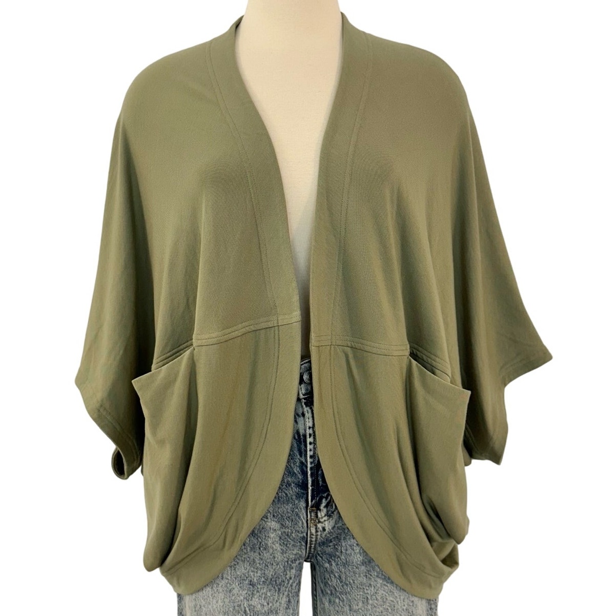 Athleta Cocoon Wrap Open-Front Sweatshirt Cardigan Shadow Olive | XS Oversized