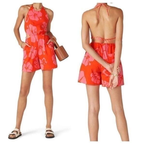 Staud Georgia Red Floral Romper size 2