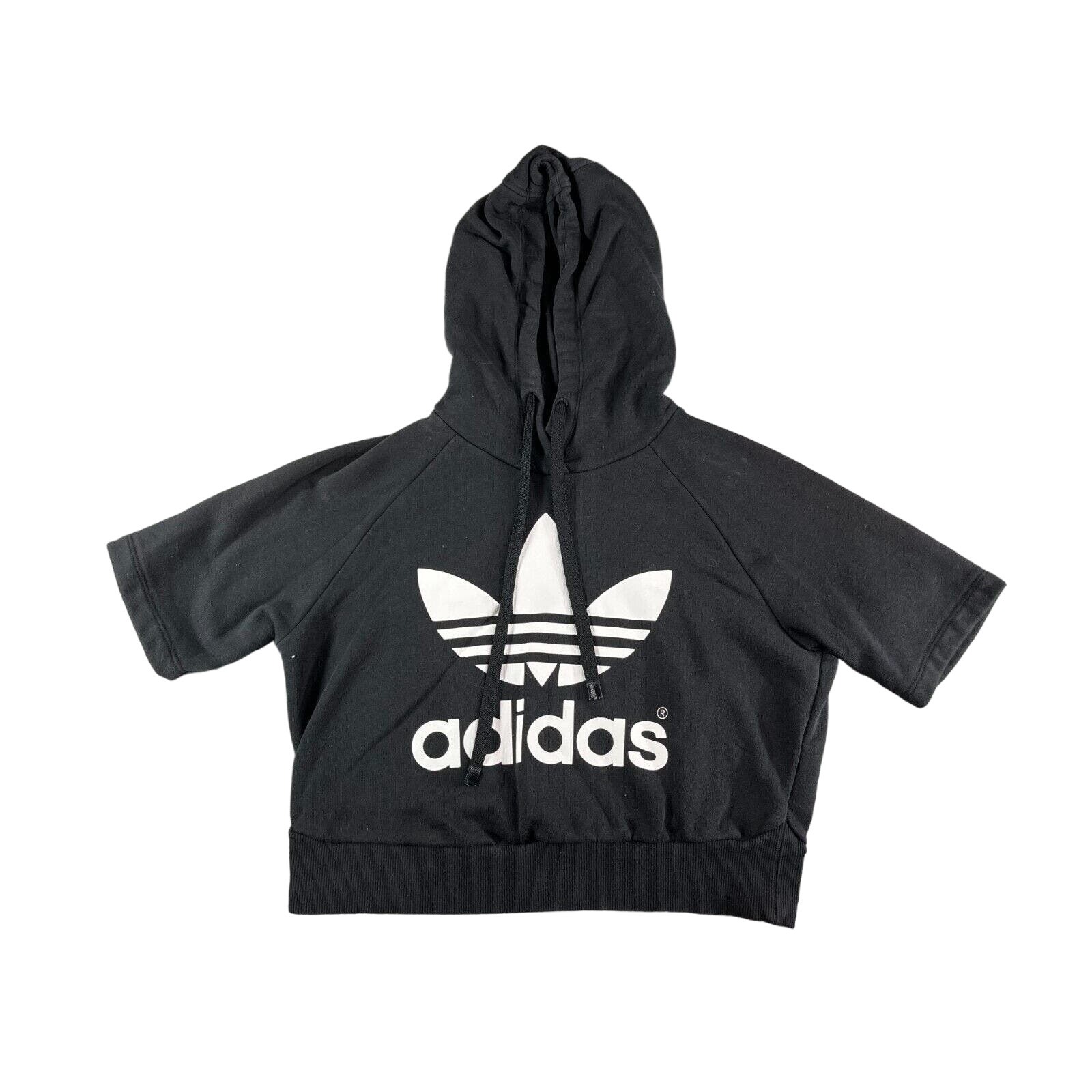 Adidas Sweater Hoodie Womens Small Black Cropped Short Sleeve Athletic