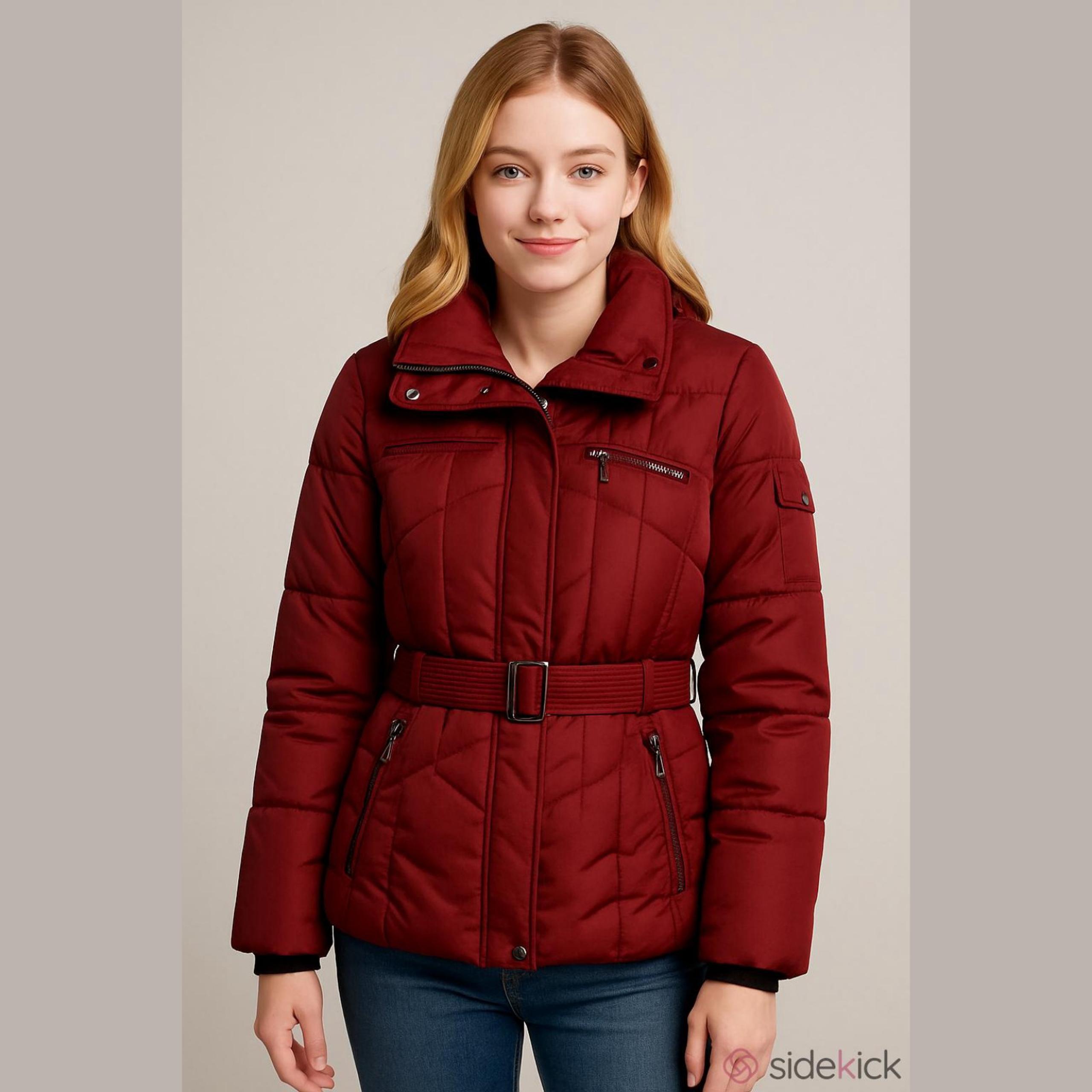 a.n.a. Cherry Red Belted Zipper Puffer Winter Coat Top Jacket Size Small
