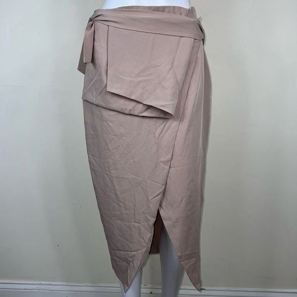 Lavish Alice Lined Asymmetrical Beige Skirt