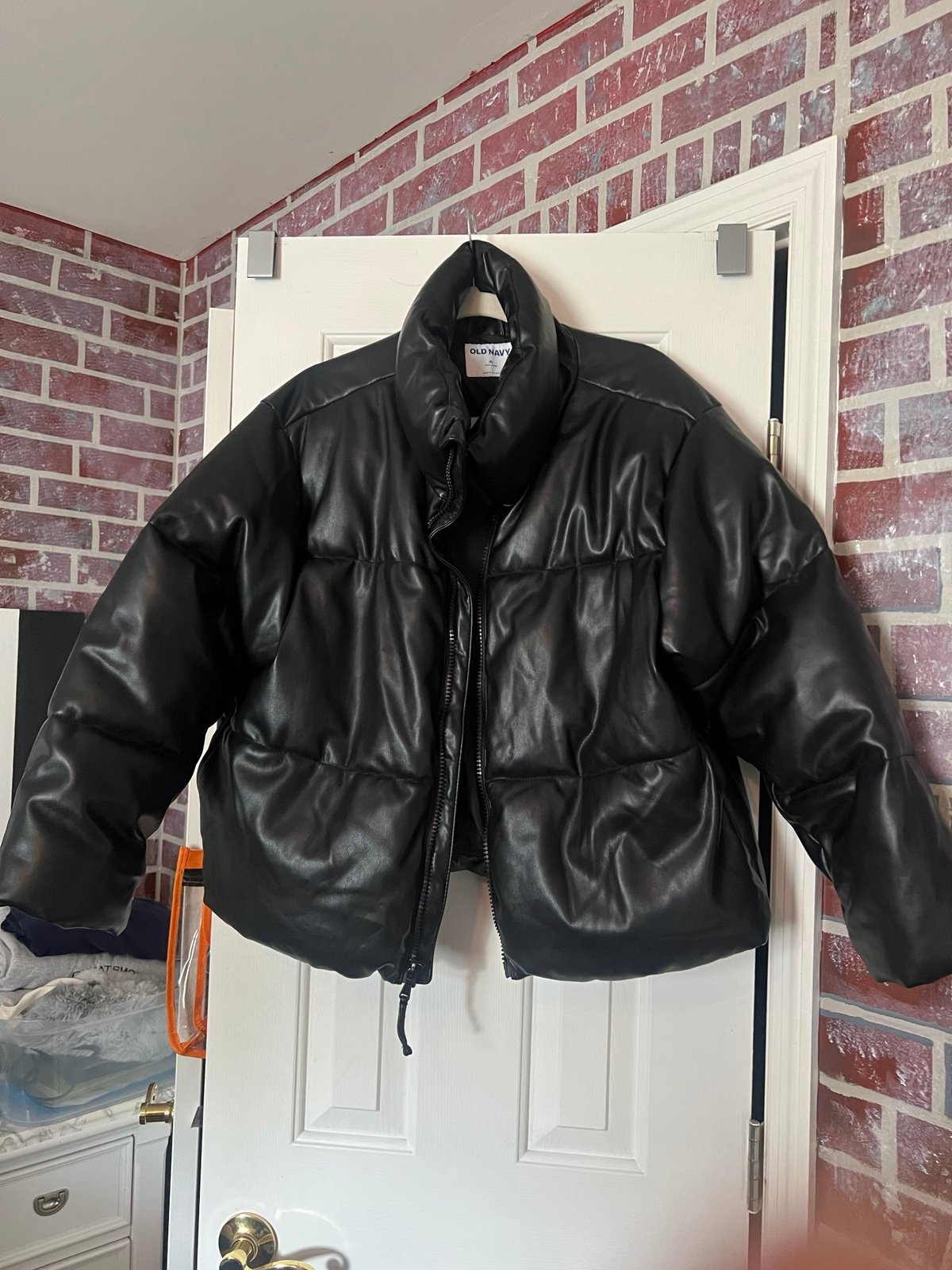 Black Faux leather jacket puffer