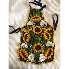 Traditional Mexican Floral Sunflower Calla Lily Embroidered Kitchen Apron