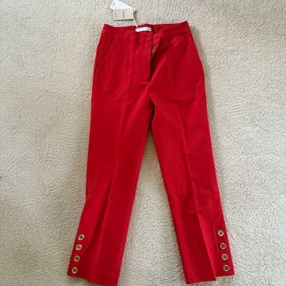NWT Mango red button hem straight leg crop pants Size 4 EUR 36