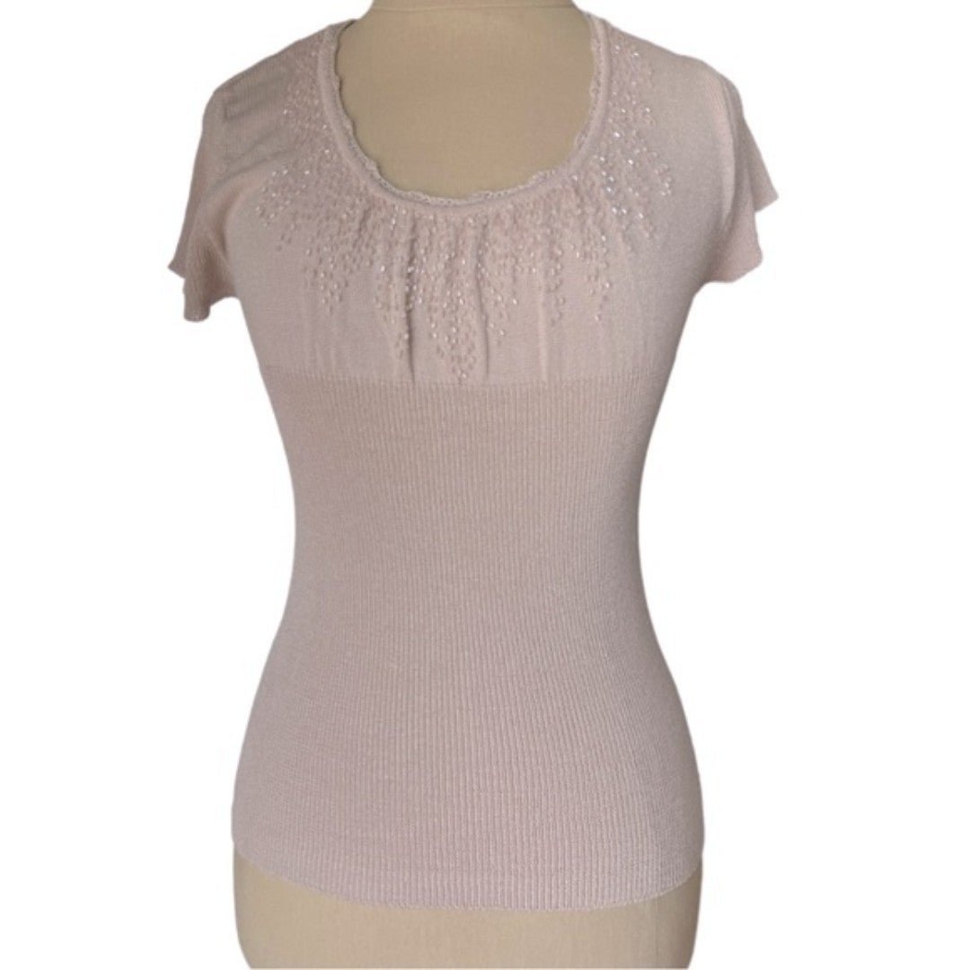 Empire Waist Fairy Beaded Knit Top, Ginger Beige Color, Size Small, From Korea