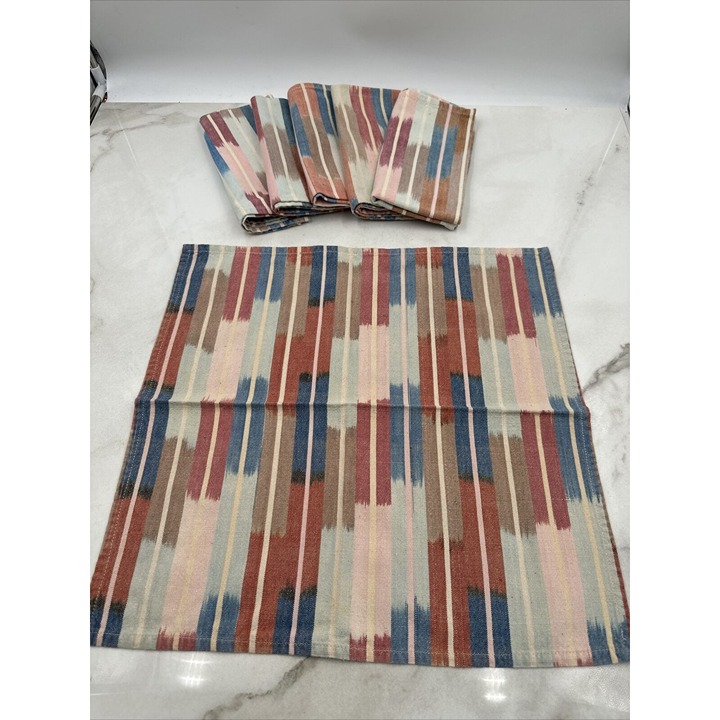 Pottery Barn? Parker Ikat Stripe Set Of 6 Cotton Napkins 16 x 16