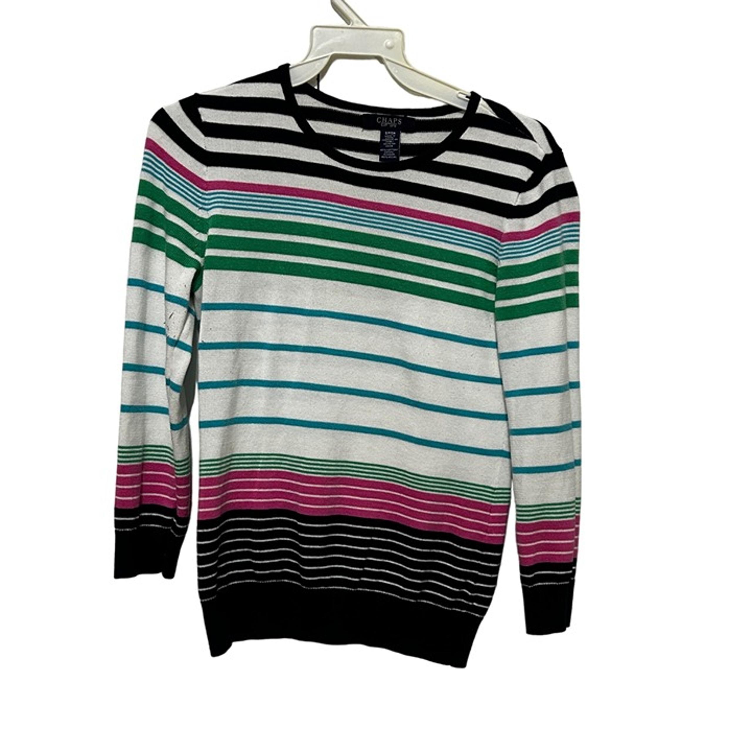 Small Chaps Long Sleeve Crew Neck Multicolored Striped Sweater Womens Small 1529