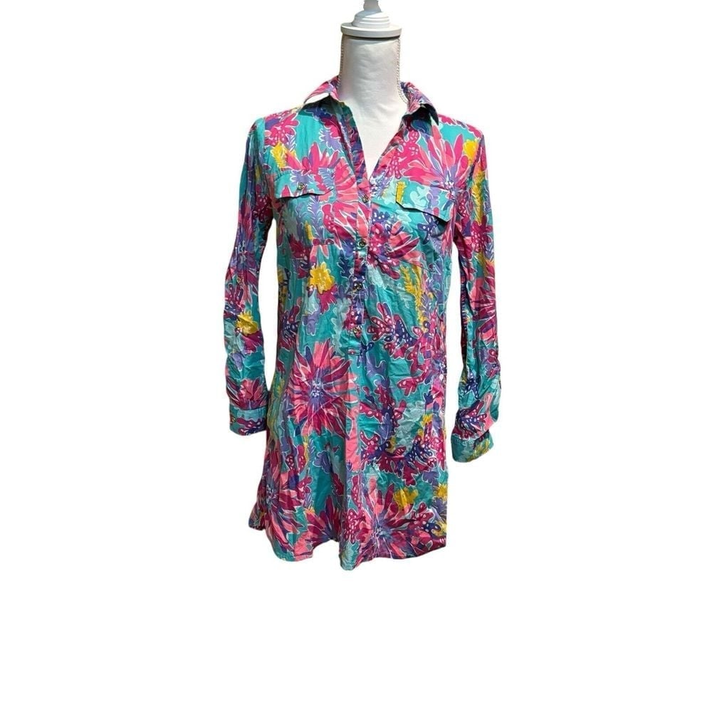 Lilly Pulitzer Captiva Tunic Dress Cover Up Top Trippin and Sippin Size XS