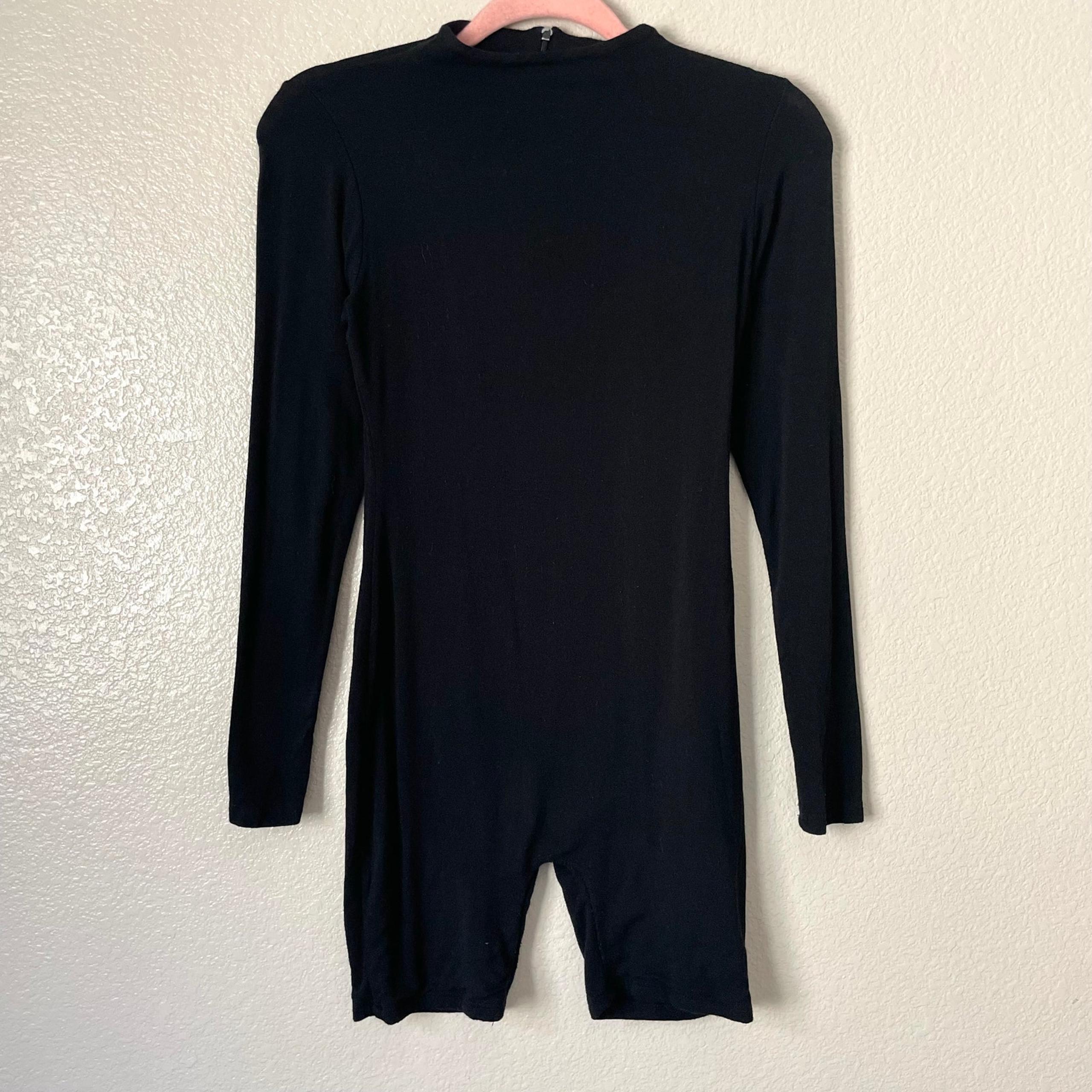 Naked Wardrobe Romper Womens Medium Black Sculpt Long Sleeve Knit Shorts Stretch