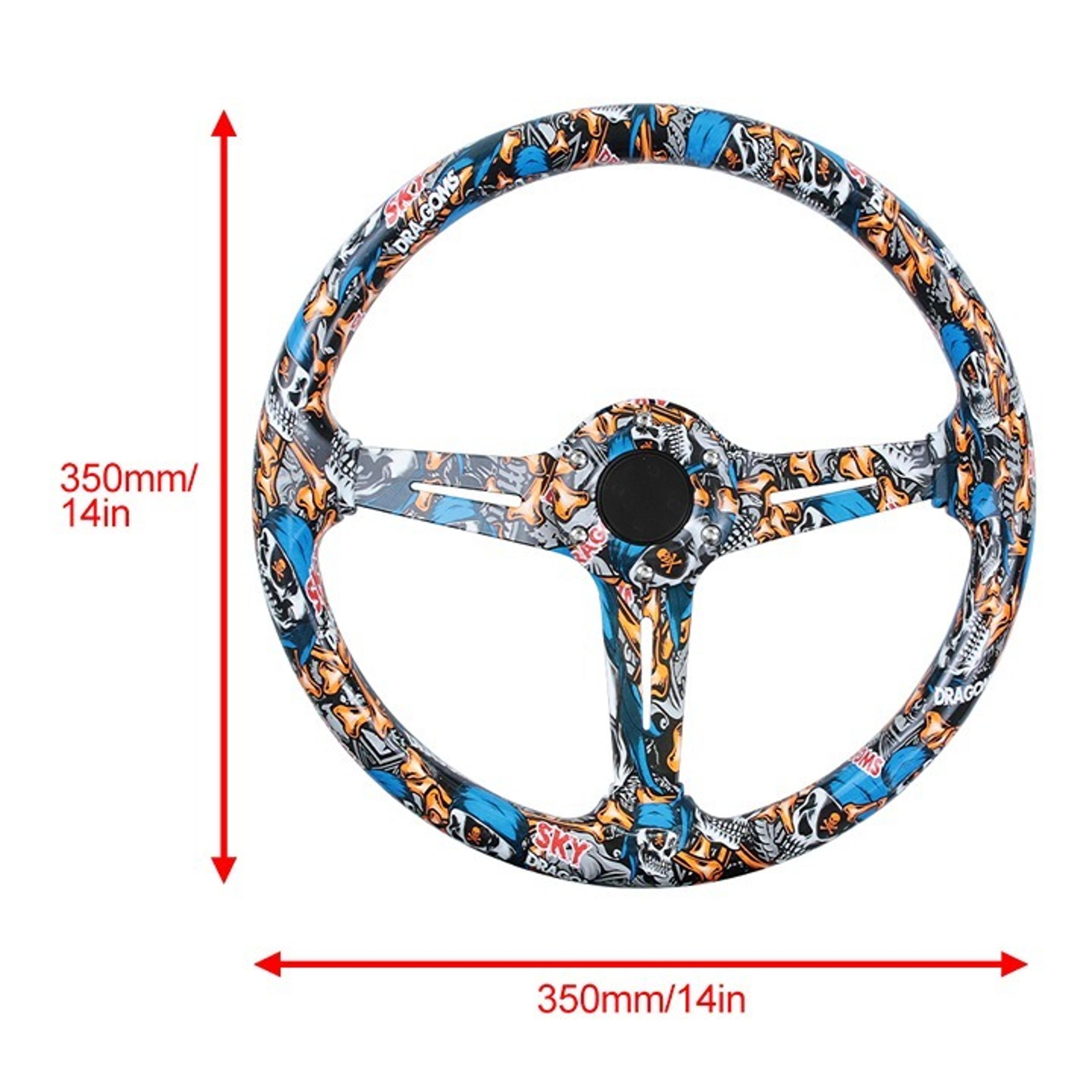 NEW JDM UNIVERSAL 350MM STICKERBOMB Acrylic Deep Dish 6 Holes Steering Wheel