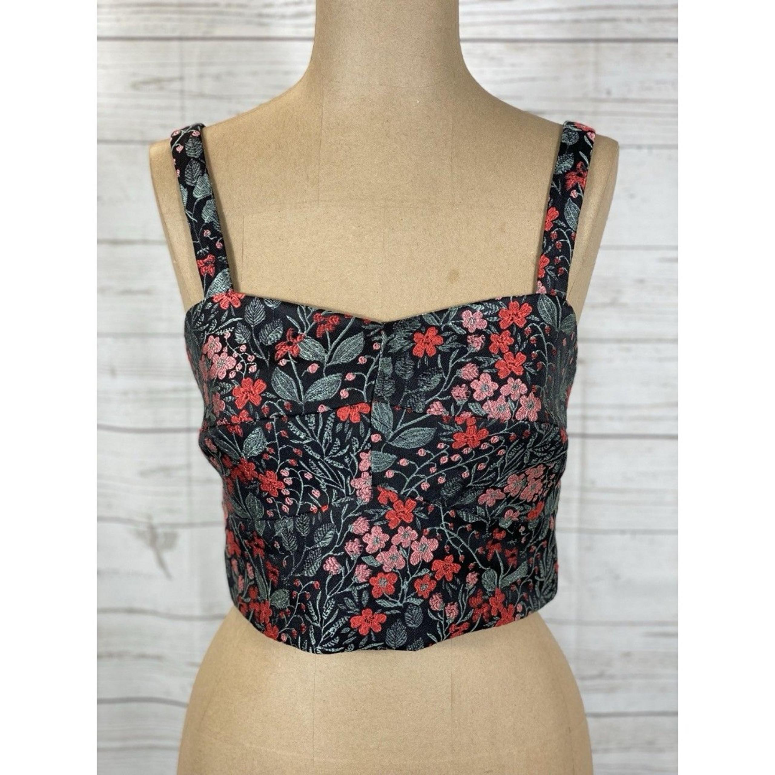 Anthropologie Hutch Black Floral Embroidered Jacquard Bodice Crop Women’s Sz 0
