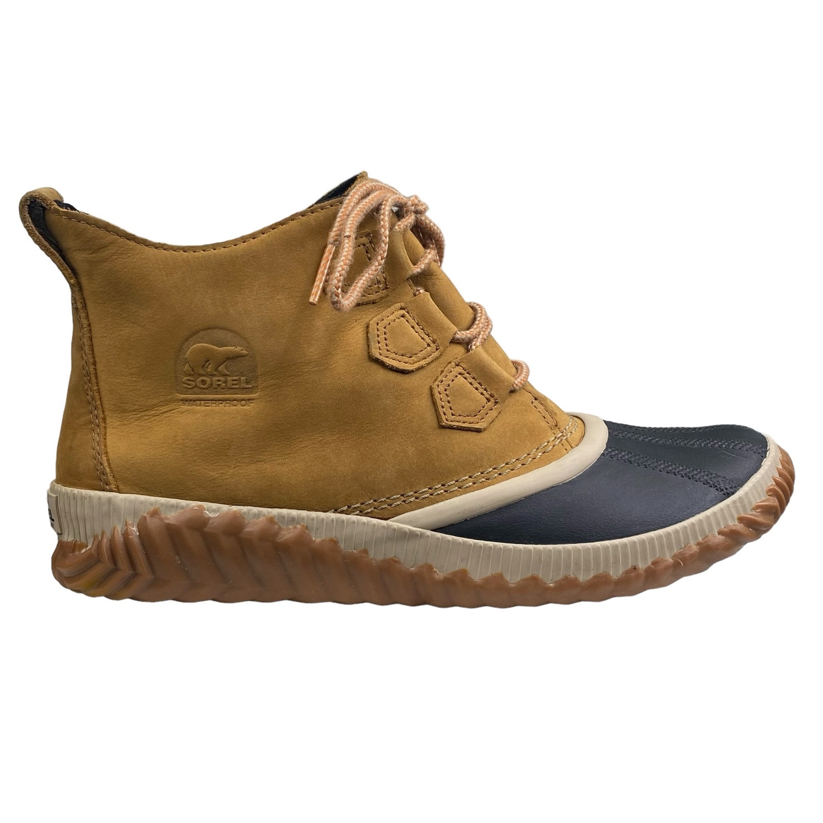 Sorel Women’s Out and About Brown Leather Duck Boot Size US 11