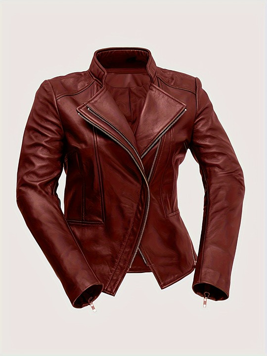 Plus Size Street Style Coat, Women's Plus Solid PU Leather Long Sleeve -^^new
