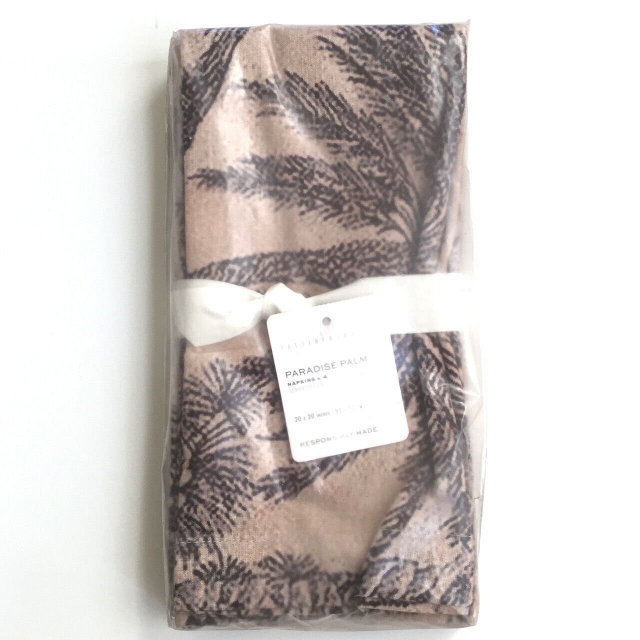 POTTERY BARN Paradise Palm Cotton Linen Napkin, Set of 4, 20in x20in 2159269
