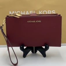 MICHAEL KORS LG DOUBLE ZIP WRISTLET WALLET PHONE HOLDER DARK CHERRY NWT