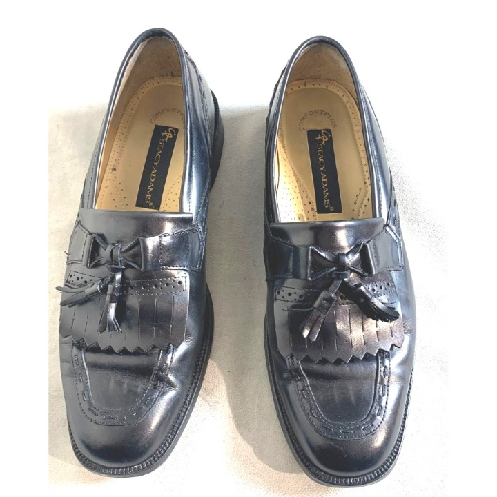 Stacy Adams Oxford Dress Shoes Black Kiltie Tassels 11M Slip On Comfort Plus