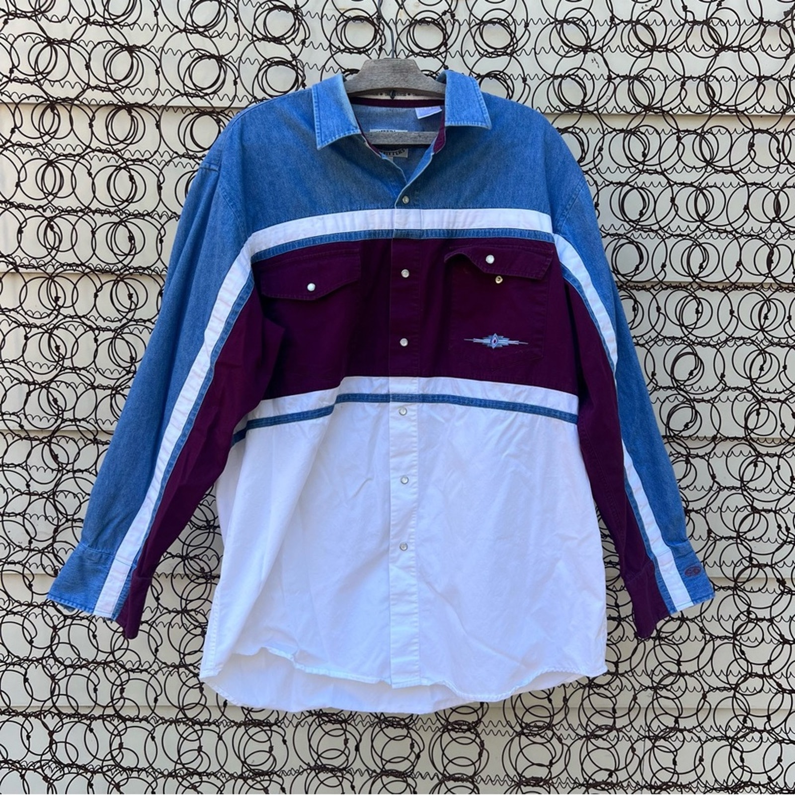 Vintage 90s Cumberland Outfitters color block pearl snap western cowboy shirt XL