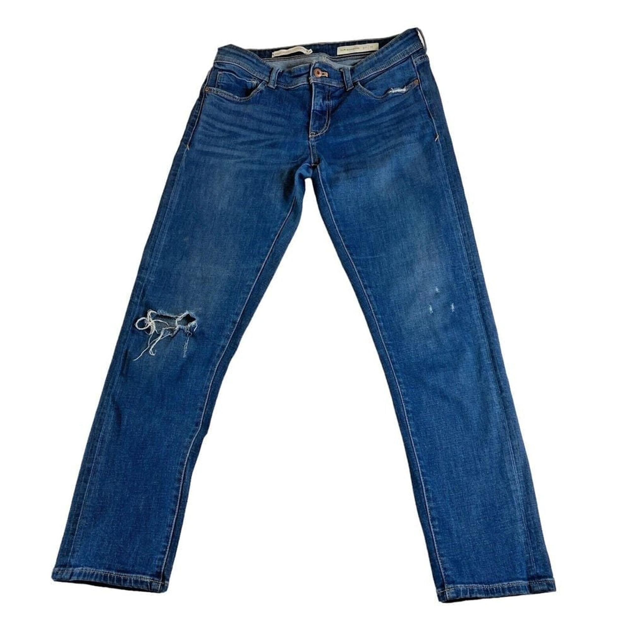 Pilcro and the Letterpress Anthropologie Slim Boyfriend Blue Jeans Women 28