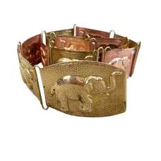 Vintage Brass and Copper Metal Stamped Elephant Belt VGUC Women's Size L/XL EUC