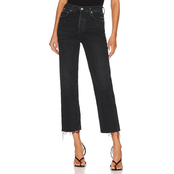 NWT Citizens of Humanity Florence Wide Straight Leg Jeans Denim in Stormy Black
