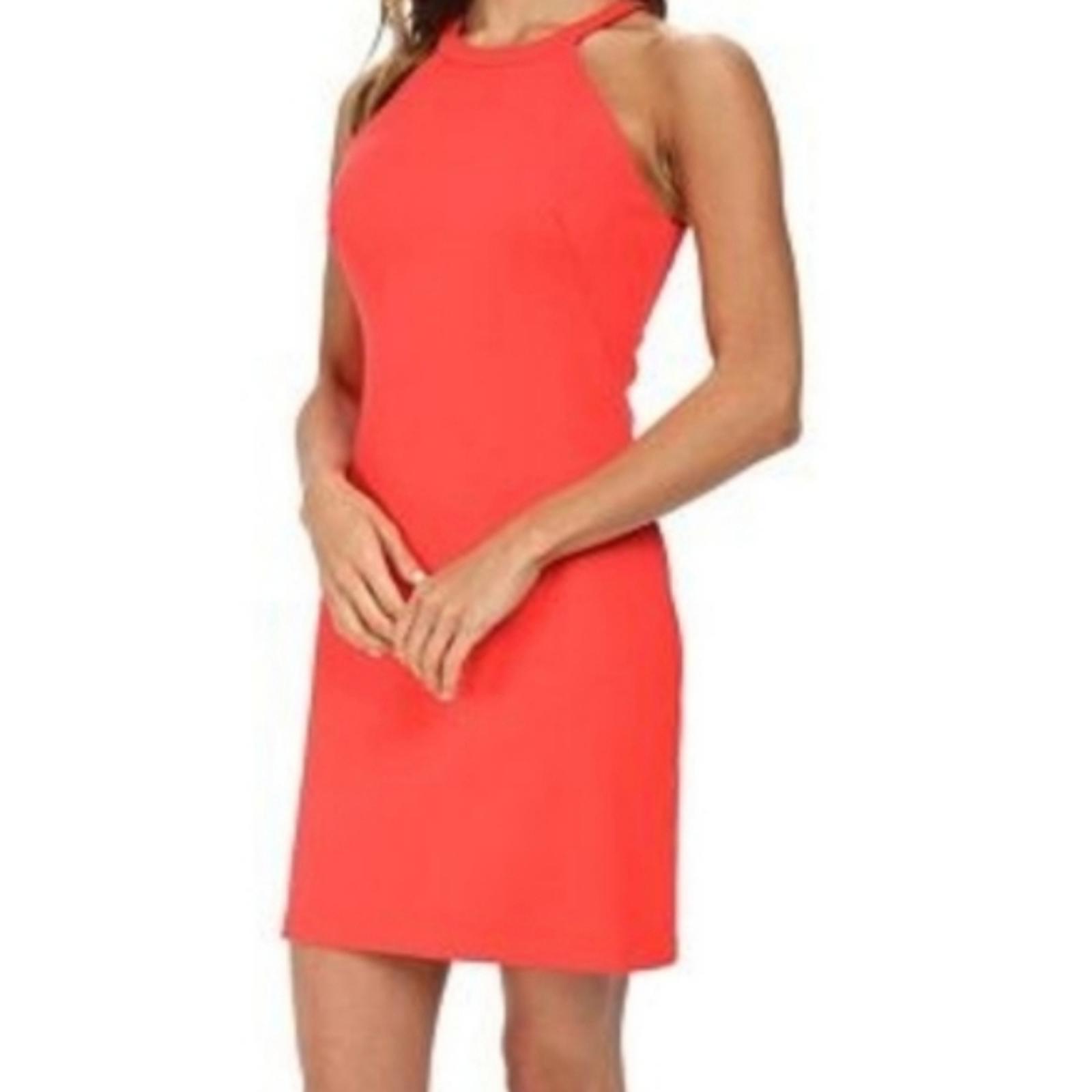 Amanda Uprichard Portia Hot Coral Halter Sheath Dress Size Large