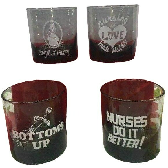 Covid Nurse Set of 4 Drinking Glasses Glass Cup Medical Field