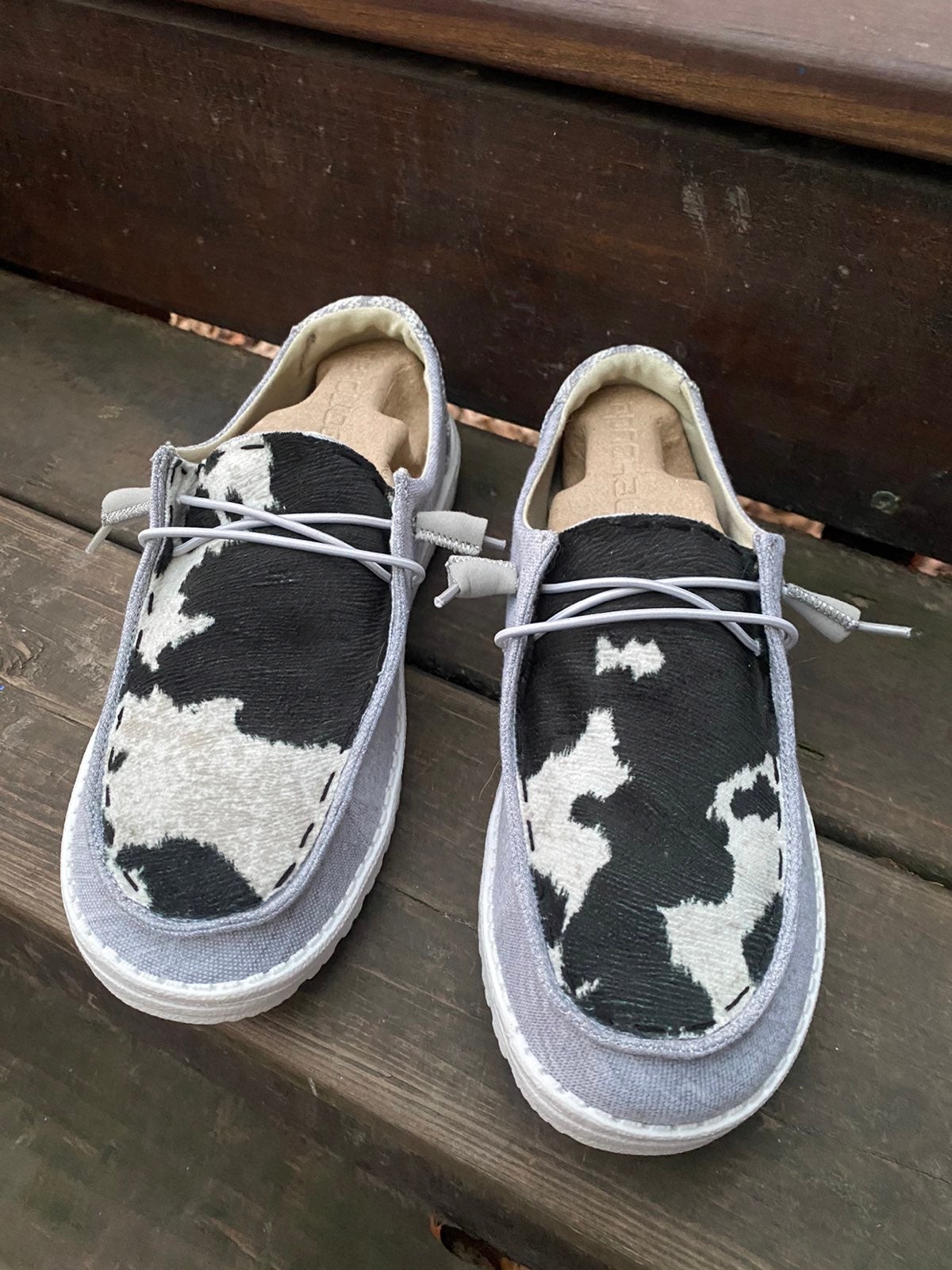 Cow Hide Print Custom Wendy Hey Dudes Ladies Shoes Sz. 8