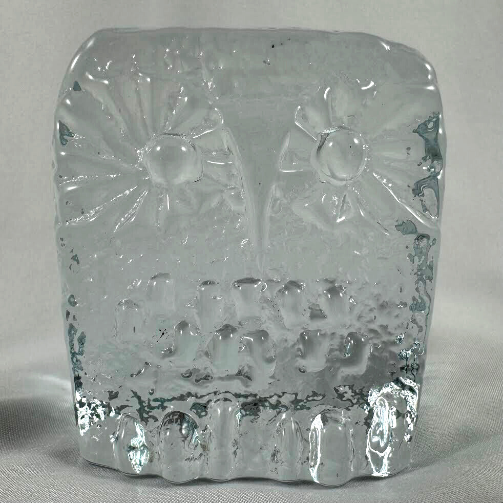 Vintage Blenko Clear Glass Crystal Owl Paperweight Bookend Don Shepherd Icefloe