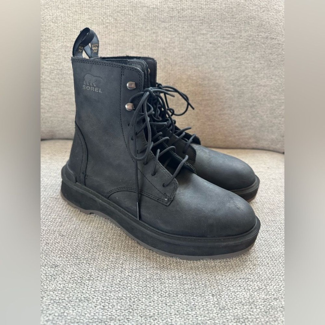 Sorel Women's Hi Line Combat Winter Boot Black Lace Up Leather Size 7.5
